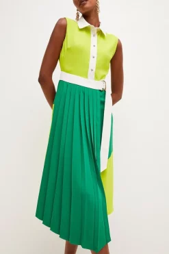 Hot Sale 🔔 Karen Millen Colourblock Soft Pleat 👕 Shirt Midi 👗 Dress 🧨 -Occasionwear Popular Store womens pink colourblock soft pleat shirt midi dress 1 1