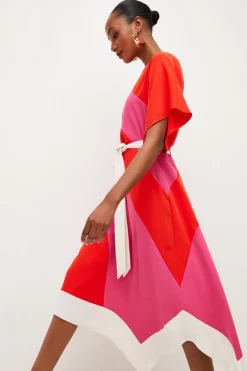 Flash Sale 🥰 Karen Millen Colourblock Soft Tie Waist Midi 👗 Dress 🥰 -Occasionwear Popular Store womens pink colourblock soft tie waist midi dress