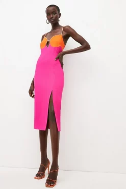 Coupon ✨ Karen Millen Compact Stretch Viscose Diamante Midi 👗 Dress - pink 🔔 -Occasionwear Popular Store womens pink compact stretch viscose diamante midi dress