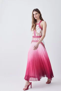 Cheapest 🛒 Karen Millen Geo Guipure Metallic Woven Pleat Midi - pink 👍 -Occasionwear Popular Store womens pink geo guipure metallic woven pleat midi