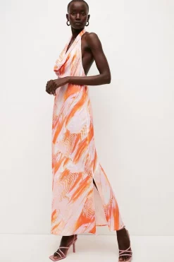 Brand new 🤩 Karen Millen Optical Print Midi Halter 👗 Dress - pink 🔔 -Occasionwear Popular Store womens pink optical print midi halter dress