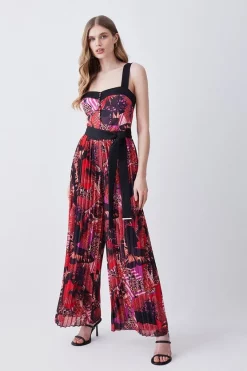 New ✔️ Karen Millen Top Stitch Pleated Butterfly Detail Woven Jumpsuit - pink ✨ -Occasionwear Popular Store womens pink top stitch pleated butterfly detail woven jumpsuit