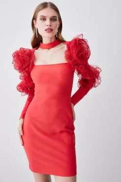 Hot Sale ❤️ Karen Millen Tulle Detail Ponte Mini 👗 Dress - pink 🎉 -Occasionwear Popular Store womens pink tulle detail ponte mini dress