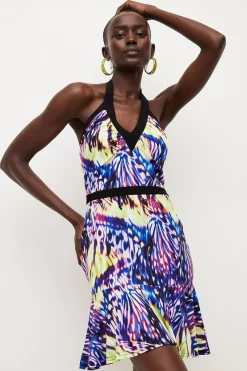 Deals 😍 Karen Millen Butterfly Print Drape Jersey Mini Sundress 🎉 -Occasionwear Popular Store womens purple butterfly print drape jersey mini sundress