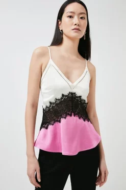 Best reviews of 👏 Karen Millen 🔨 Hammered Satin & Lace Woven Strappy Cami ⭐ -Occasionwear Popular Store womens purple hammered satin lace woven strappy cami