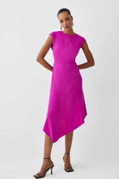 Brand new ✨ Karen Millen Soft Tailored Key Hole Cap Sleeve High Low Midi 👗 Dress 🤩 -Occasionwear Popular Store womens purple soft tailored key hole cap sleeve high low midi dress