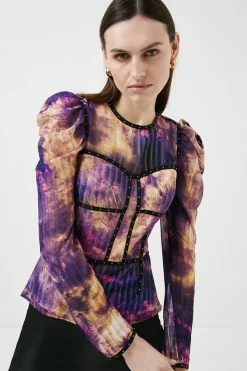 Brand new 😍 Karen Millen Tie Dye Studded Woven Top - purple 🔥 -Occasionwear Popular Store womens purple tie dye studded woven top