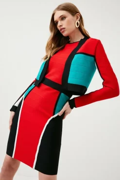 Coupon 🤩 Karen Millen Colour Block Bandage Knit Cardigan 🥰 -Occasionwear Popular Store womens red colour block bandage knit cardigan
