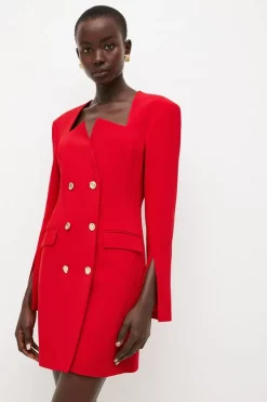 Promo 🎉 Karen Millen Compact Stretch Viscose Notch Tux Mini 👗 Dress ⌛ -Occasionwear Popular Store womens red compact stretch viscose notch tux mini dress