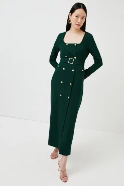 New ✔️ Karen Millen Compact Viscose Tux Sleeved Belted Maxi 👗 Dress ❤️ -Occasionwear Popular Store womens red compact viscose tux sleeved belted maxi dress