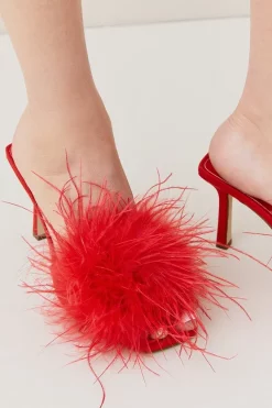 Wholesale ๐ Karen Millen Feather Detail Heeled Mule ๐ 16 Wholesale ๐ Karen Millen Feather Detail Heeled Mule ๐ -Occasionwear Popular Store womens red feather detail heeled mule