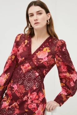 Promo 🧨 Karen Millen Floral Voile Cutwork Woven Mini - red ✔️ -Occasionwear Popular Store womens red floral voile cutwork woven mini