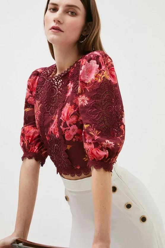 Coupon ⌛ Karen Millen Floral Voile Cutwork Woven Puff Sleeve Top - red 😀 7 Coupon ⌛ Karen Millen Floral Voile Cutwork Woven Puff Sleeve Top - red 😀 - Image 5