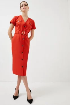 Wholesale 🎁 Karen Millen Petite Tailored Safari Pencil Midi 👗 Dress ⭐ -Occasionwear Popular Store womens red petite tailored safari pencil midi dress