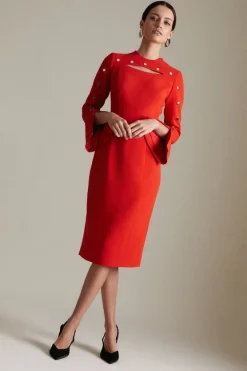 Best reviews of ✨ Karen Millen Petite Viscose Stud Sleeve Pencil Midi 👗 Dress - red 👍 -Occasionwear Popular Store womens red petite viscose stud sleeve pencil midi dress