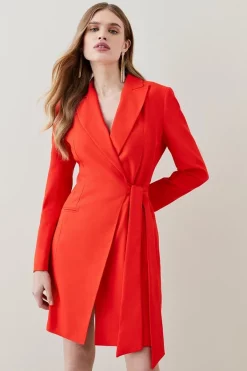 Discount 👏 Karen Millen Satin Tux Tie Side Mini 👗 Dress 🤩 -Occasionwear Popular Store womens red satin tux tie side mini dress 1