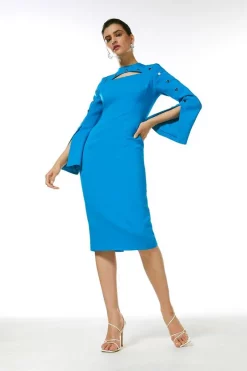 Hot Sale 🧨 Karen Millen Stud Detail Split Sleeve Pencil Midi 👗 Dress 🧨 -Occasionwear Popular Store womens red stud detail split sleeve pencil midi dress 2