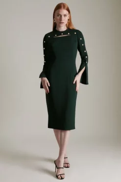 Hot Sale 🧨 Karen Millen Stud Detail Split Sleeve Pencil Midi 👗 Dress 🧨 -Occasionwear Popular Store womens red stud detail split sleeve pencil midi dress