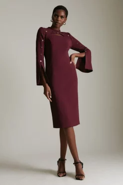 Hot Sale 🧨 Karen Millen Stud Detail Split Sleeve Pencil Midi 👗 Dress 🧨 -Occasionwear Popular Store womens red stud detail split sleeve pencil midi dress 4