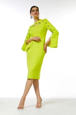 Hot Sale 🧨 Karen Millen Stud Detail Split Sleeve Pencil Midi 👗 Dress 🧨 -Occasionwear Popular Store womens red stud detail split sleeve pencil midi dress 5