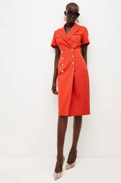 Budget 🌟 Karen Millen Tailored Double Breasted Tux Midi 👗 Dress ⭐ -Occasionwear Popular Store womens red tailored double breasted tux midi dress