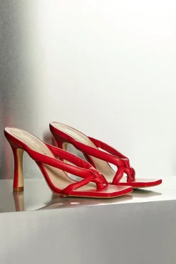 Wholesale 👍 Karen Millen Tubular Strap Leather 🩴 Sandal ⭐ -Occasionwear Popular Store womens red tubular strap leather sandal