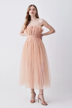 Wholesale ✨ Karen Millen Corseted Tulle Woven Midi 👗 Dress 👏 -Occasionwear Popular Store womens rose corseted tulle woven midi dress