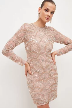Wholesale ๐ Karen Millen Embellished Mini ๐ Dress With Scallop Detail - rose โญ 13 Wholesale ๐ Karen Millen Embellished Mini ๐ Dress With Scallop Detail - rose โญ -Occasionwear Popular Store womens rose embellished mini dress with scallop detail