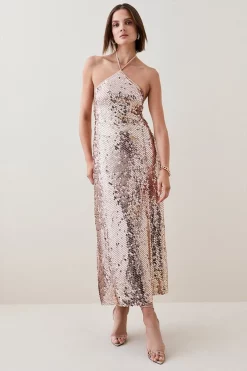 Promo ๐ Karen Millen Liquid Sequin Woven Halter ๐ Dress - rose gold ๐ 15 Promo ๐ Karen Millen Liquid Sequin Woven Halter ๐ Dress - rose gold ๐ -Occasionwear Popular Store womens rose20gold liquid sequin woven halter dress