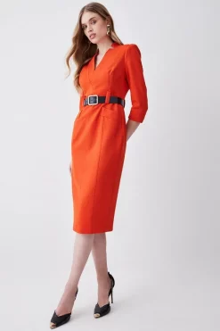 Cheap 🎁 Karen Millen Forever Belted Midi Pencil 👗 Dress 🎉 -Occasionwear Popular Store womens rust forever belted midi pencil dress