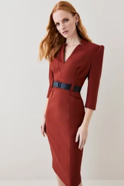 Cheap 🎁 Karen Millen Forever Belted Midi Pencil 👗 Dress 🎉 -Occasionwear Popular Store womens rust forever belted midi pencil dress 3