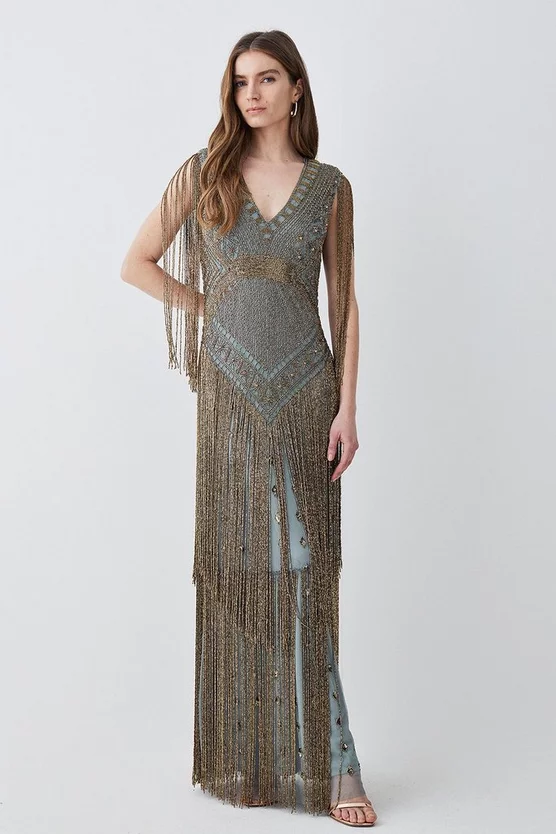 Cheapest 🎁 Karen Millen Beaded Fringed Woven Maxi 👗 Dress 🎉 8 Cheapest 🎁 Karen Millen Beaded Fringed Woven Maxi 👗 Dress 🎉 - Image 6