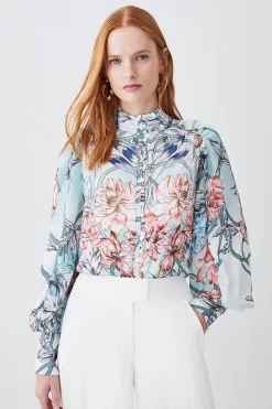 Brand new ๐ฏ Karen Millen Mirrored Floral Print Satin Blouse - sage ๐ 13 Brand new ๐ฏ Karen Millen Mirrored Floral Print Satin Blouse - sage ๐ -Occasionwear Popular Store womens sage mirrored floral print satin blouse