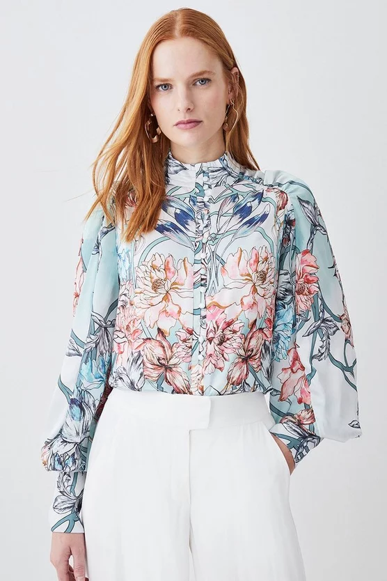 Brand new ๐ฏ Karen Millen Mirrored Floral Print Satin Blouse - sage ๐ 8 Brand new ๐ฏ Karen Millen Mirrored Floral Print Satin Blouse - sage ๐ - Image 6