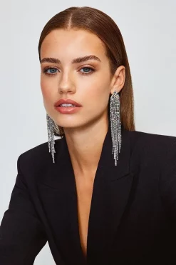 Flash Sale 🛒 Karen Millen Diamante Statement Earrings - silver ⌛ -Occasionwear Popular Store womens silver diamante statement earrings