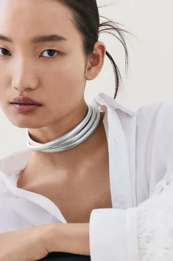 Discount 😍 Karen Millen Plated 3 Chain Statement Necklace ⌛ -Occasionwear Popular Store womens silver plated 3 chain statement necklace