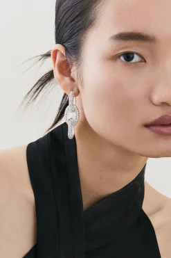 Cheapest 🎉 Karen Millen Silver Plated Chain Linked Diamante Earrings 🤩 -Occasionwear Popular Store womens silver silver plated chain linked diamante earrings