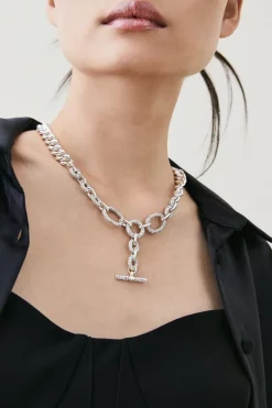 Buy 👍 Karen Millen Silver Plated Chain Linked Diamante Necklace 😍 -Occasionwear Popular Store womens silver silver plated chain linked diamante necklace