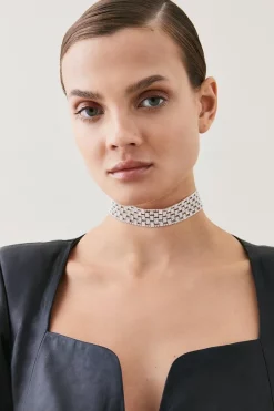 Cheap ❤️ Karen Millen Silver Plated Diamante Choker Necklace ⭐ -Occasionwear Popular Store womens silver silver plated diamante choker necklace