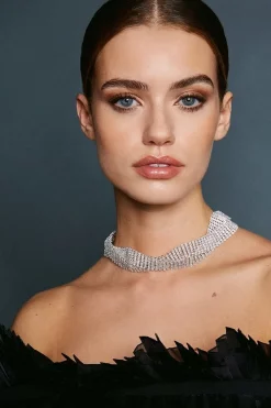 Budget ❤️ Karen Millen Wavy Diamante Necklace - silver 🧨 -Occasionwear Popular Store womens silver wavy diamante necklace