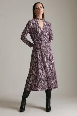 Promo ❤️ Karen Millen Petite Pleated Shoulder Jersey Midi 👗 Dress - snake 🤩 -Occasionwear Popular Store womens snake petite pleated shoulder jersey midi dress