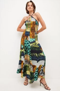 Discount 😀 Karen Millen Viscose Crepe Snake Halter Drama Maxi 👗 Dress 🧨 -Occasionwear Popular Store womens snake viscose crepe snake halter drama maxi dress