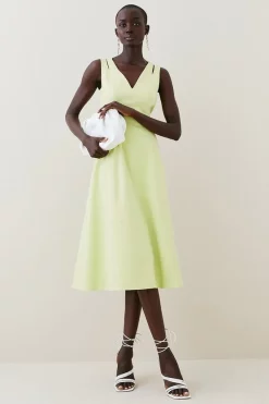 Best deal 🔔 Karen Millen Structured Seam Detail Full Midi 👗 Dress - soft lime 😉 -Occasionwear Popular Store womens soft20lime structured seam detail full midi dress
