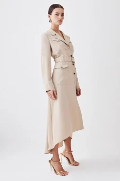 Best Pirce 😉 Karen Millen Petite Soft Tailored Belted Crepe High Low 👚 Shirt Midi 👗 Dress - stone 🤩 -Occasionwear Popular Store womens stone petite soft tailored belted crepe high low shirt midi dress