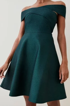 Discount ✔️ Karen Millen Sparkle Bandage Bardot Knit Midi 👗 Dress - teal 🔥 -Occasionwear Popular Store womens teal sparkle bandage bardot knit midi dress