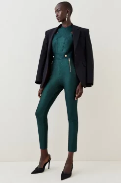 Cheapest 👏 Karen Millen Sparkle Cross Halter Bandage Knit Jumpsuit - teal 🥰 -Occasionwear Popular Store womens teal sparkle cross halter bandage knit jumpsuit