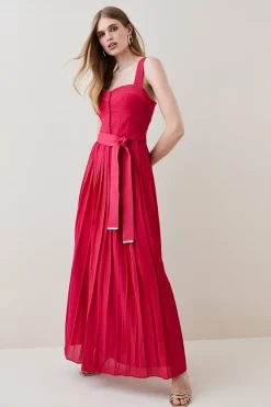 Budget 👏 Karen Millen Top Stitch And Pleat Detail Woven Midi 👗 Dress ⌛ -Occasionwear Popular Store womens teal top stitch and pleat detail woven midi dress 1