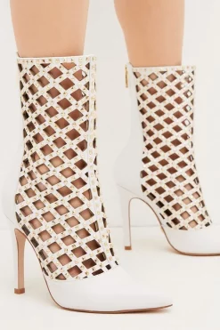 Best Sale ❤️ Karen Millen Leather Studded Caged Ankle Boot 🤩 -Occasionwear Popular Store womens white leather studded caged ankle boot