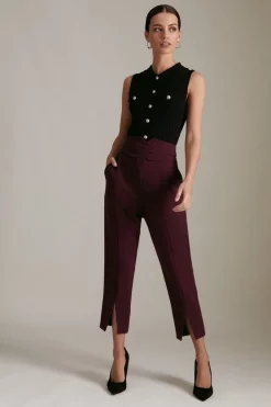 Best Pirce 🔥 Karen Millen Petite Compact High Waist Split Hem Trouser 👍 -Occasionwear Popular Store womens wine petite compact high waist split hem trouser