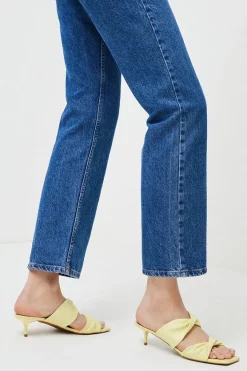 Deals 👍 Karen Millen Kitten Heel Leather Knotted Mule ✨ -Occasionwear Popular Store womens yellow kitten heel leather knotted mule